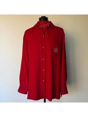 Vintage Lauren Ralph Lauren Women's 100% Silk Button Blouse Royal Crest Size L